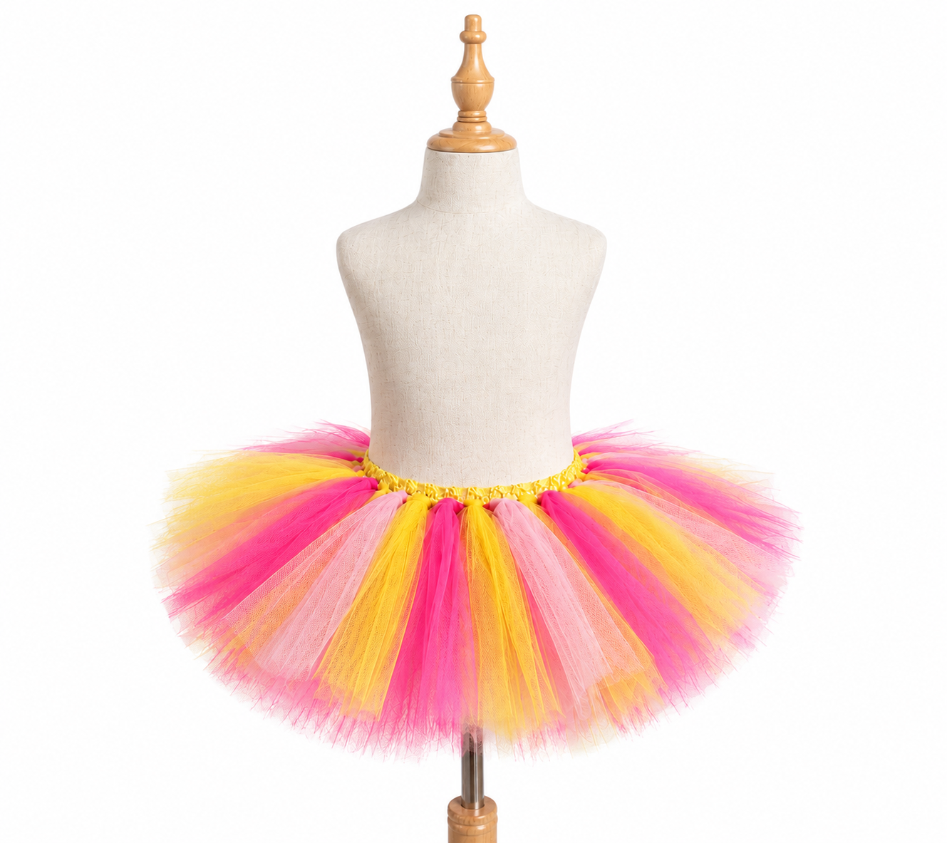 Pink Lemonade handmade tutu in bright pink, peach, and yellow tulle